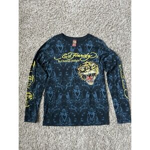 Vintage Ed Hardy Men's L Shirt Tiger Tattoo AOP Y2K Vintage Double Sided